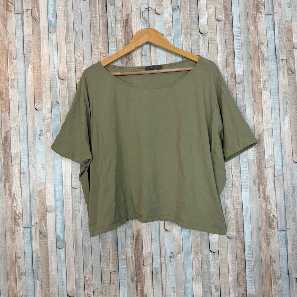 Neirami 1 6 8 Olive Jersey Knit Lagenlook Boxy Crop Top Tee T Shirt Italian $135